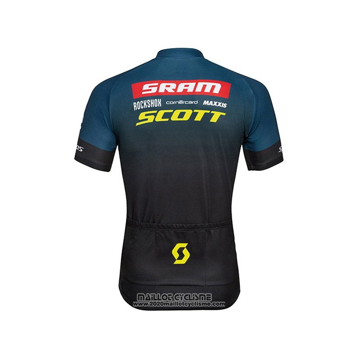 2022 Maillot Cyclisme Scott Sram Noir Bleu Manches Courtes et Cuissard